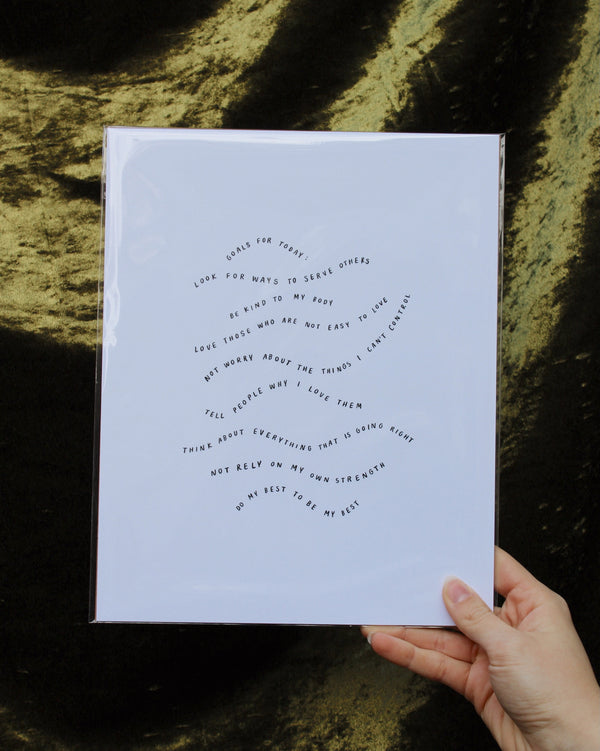 8"x10" Goals For Today Print
